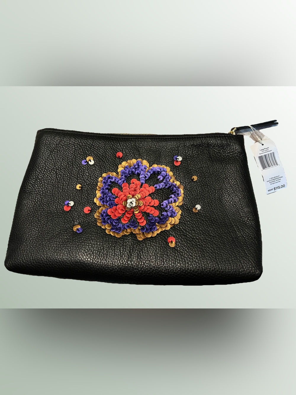 Vera Bradley Large Black Sequin Leather Pouch with Sequin Design NWT GORGEOUS - Picture 10 of 15